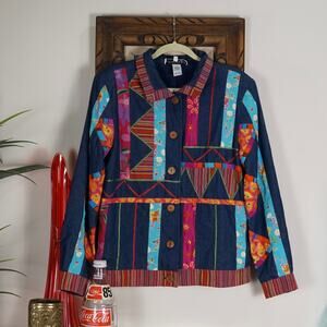 Vintage 90s K.T. McKenzie patchwork denim jacket colorful L
